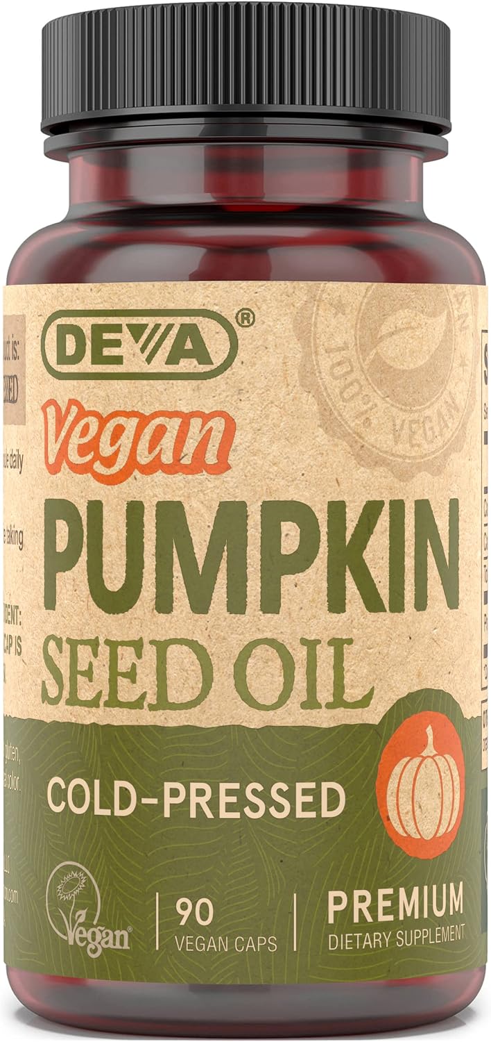 DEVA Nutrition Aceite de Semilla de Calabaza Vegano 500 mg, Prensado en Frío y Sin Refinar - 90 Cápsulas