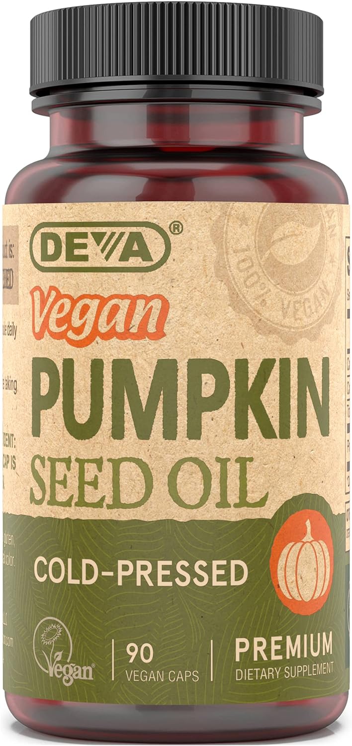 DEVA Nutrition Aceite de Semilla de Calabaza Vegano 500 mg, Prensado en Frío y Sin Refinar - 90 Cápsulas