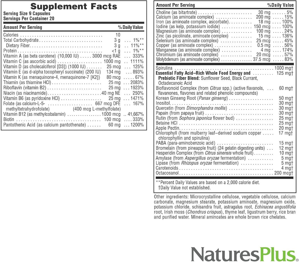 NaturesPlus Source of Life - 180 Cápsulas - Complejo Multivitamínico y Mineral