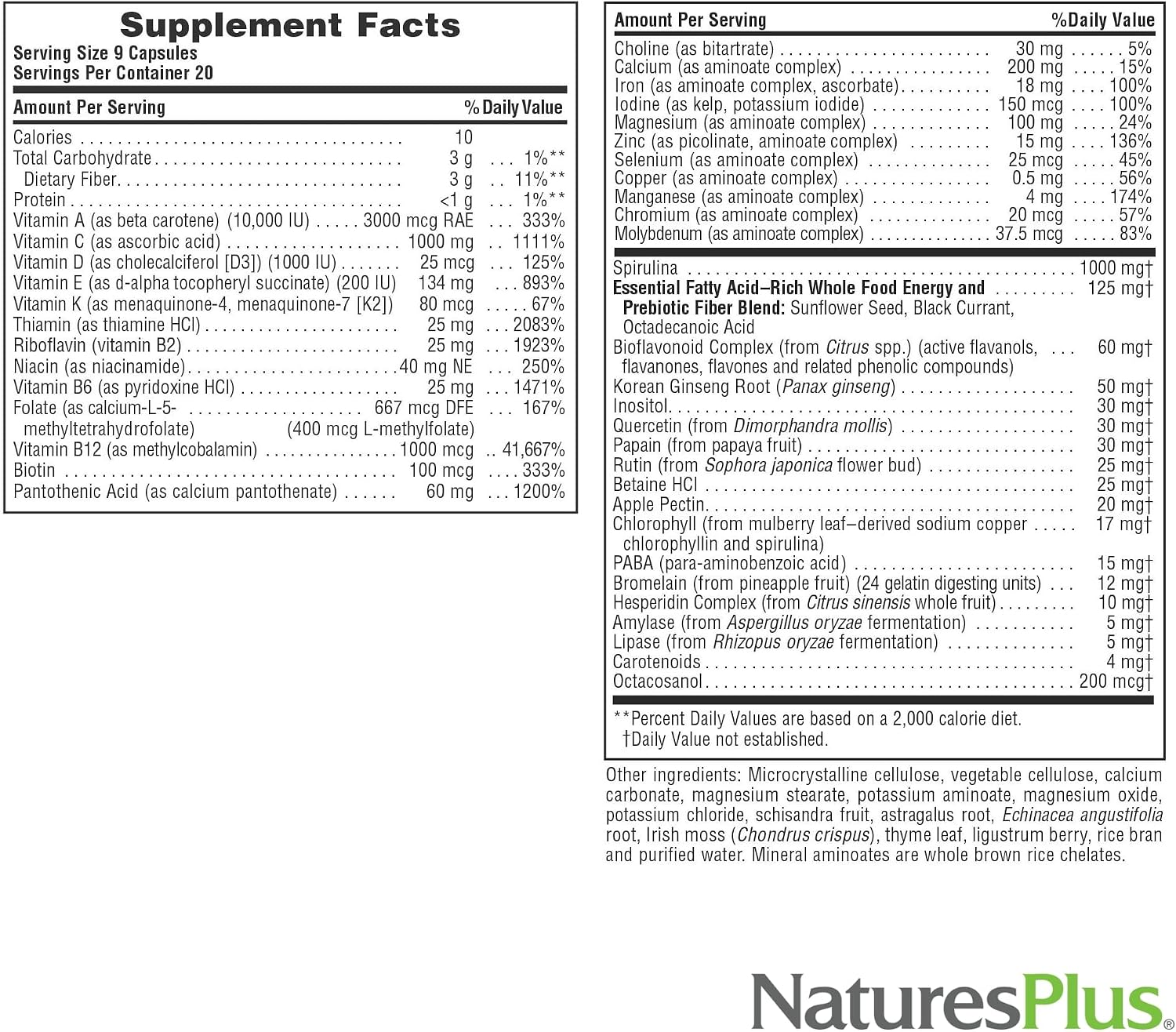 NaturesPlus Source of Life - 180 Cápsulas - Complejo Multivitamínico y Mineral