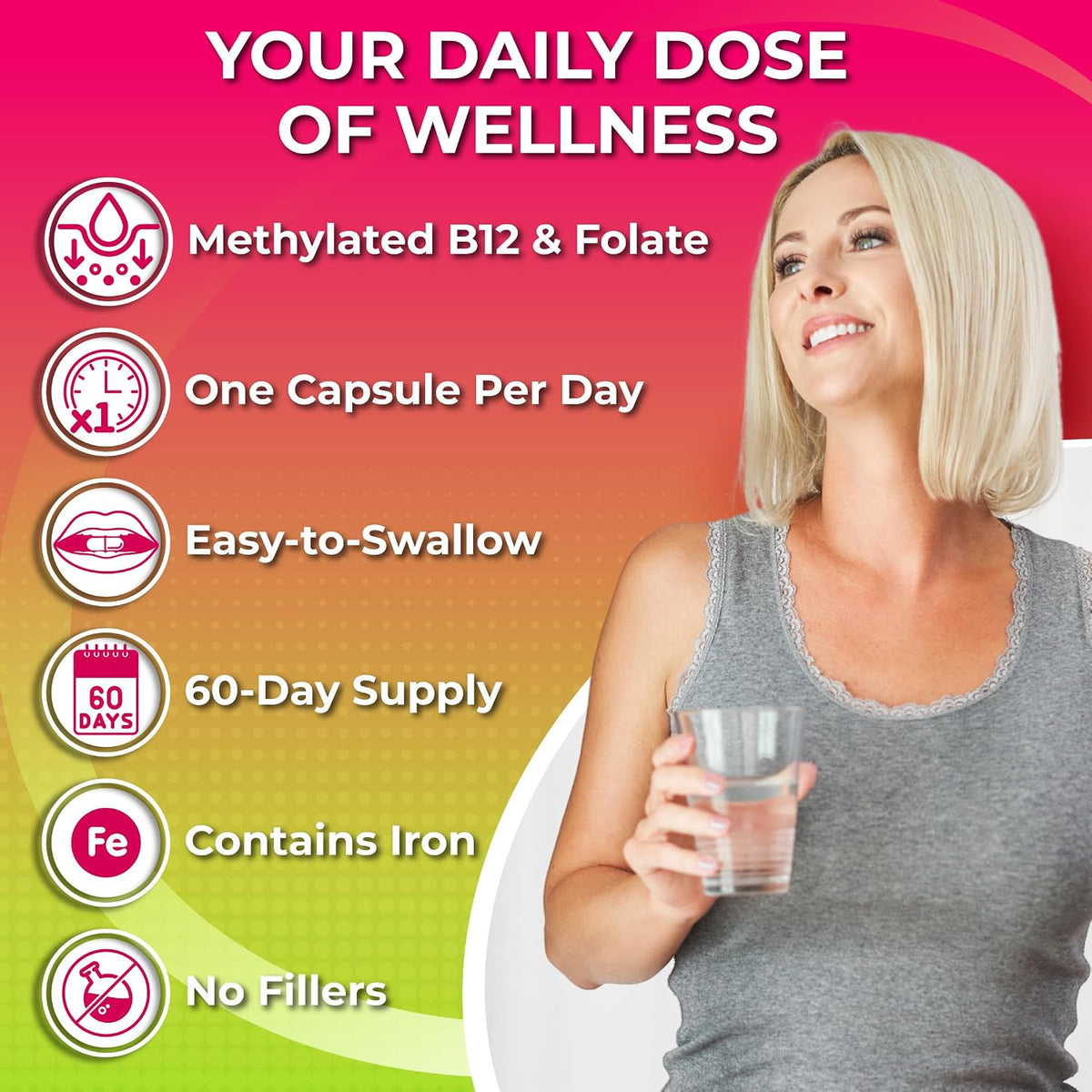 Women's Daily Multivitamin with Iron - Vegan Methylated Multivitamin for Women with Biotin, Organic Superfoods, Probiotics, B-Complex - Energy, Gut & Optimal Health Support – Easy to Swallow Capsules - görsel 2