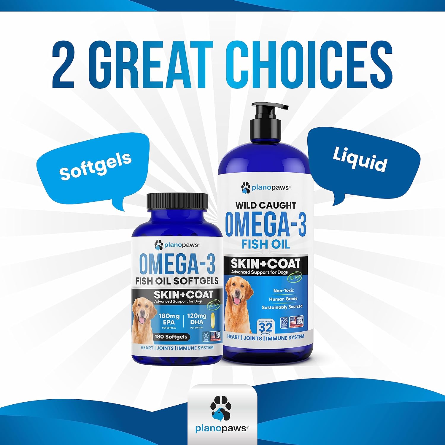 Planopaws Aceite de Pescado Omega 3 para Perros - 180 Cápsulas
