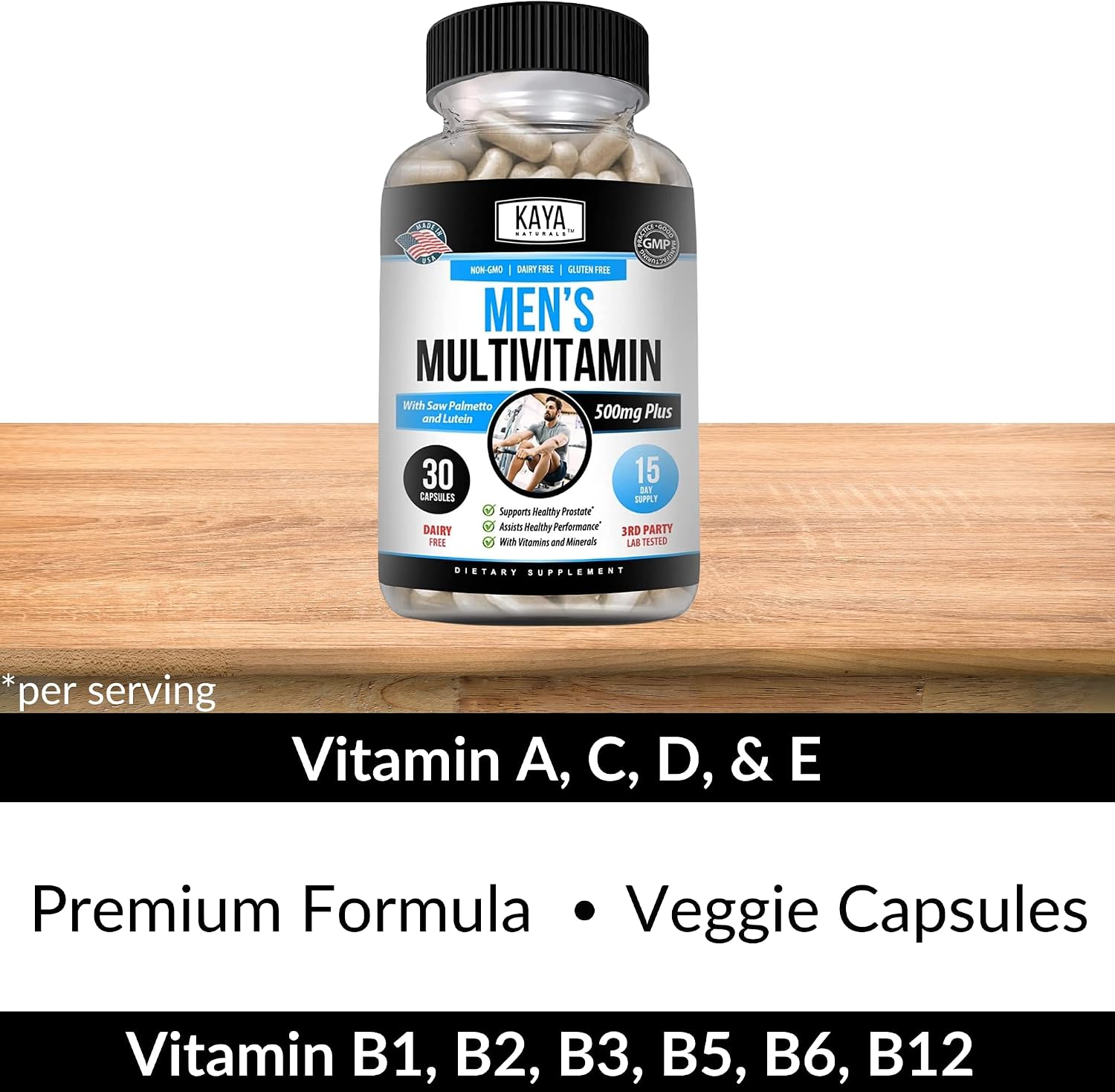 Kaya Naturals Multivitamínico para Hombres - Complejo de Vitaminas y Minerales con Zinc y Vitamina C - 30 Cápsulas Vegetales