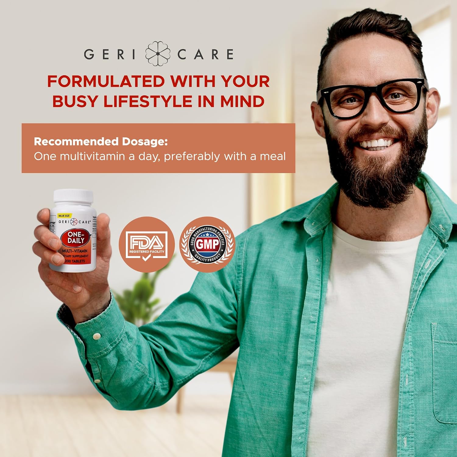 GeriCare Multivitamínico Diario - Complejo de Vitaminas y Minerales, 200 Comprimidos