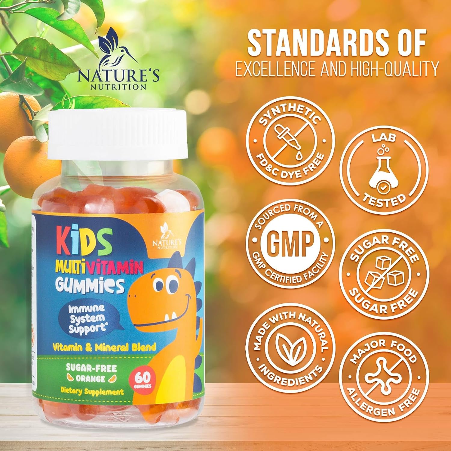 Gominolas Multivitamínicas para Niños - Sin Azúcar - Sabor Naranja - 60 Gominolas