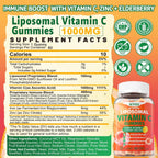 Liposomal Vitamin C 1000mg Gummies - Gomitas de Vitamina C Liposomal con Saúco, Zinc y Hierro, Sin Azúcar, 60 unidades
