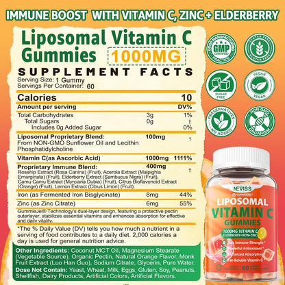 Liposomal Vitamin C 1000mg Gummies - Gomitas – La protección de las células frente al daño oxidativo. – Image 2
