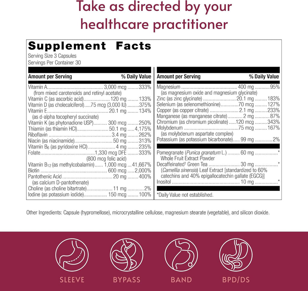 Bariatric Advantage Ultra Multi Sin Hierro - Multivitamínico de Alta Potencia, 90 Cápsulas