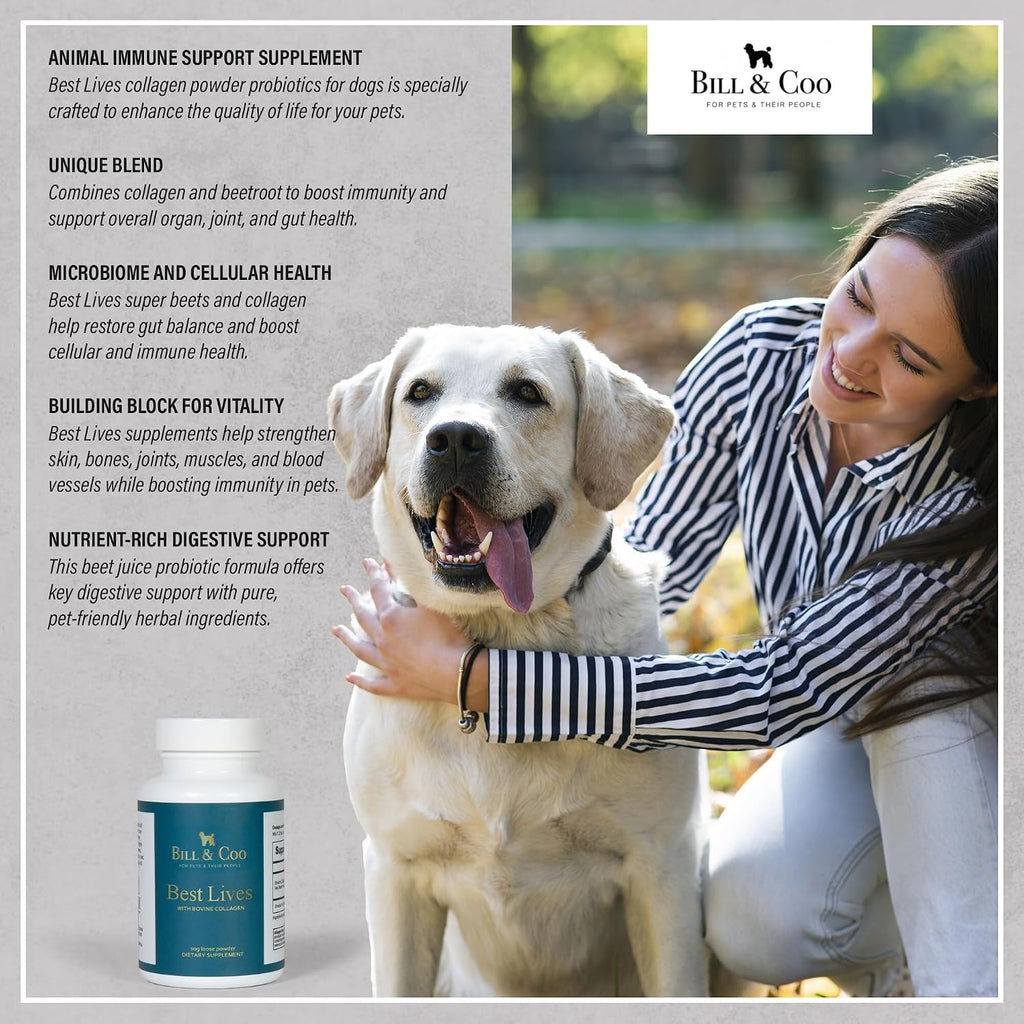 BILL & COO Best Lives Suplemento de Fibra con Probióticos, Colágeno Bovino y Remolacha para Perros - 90g