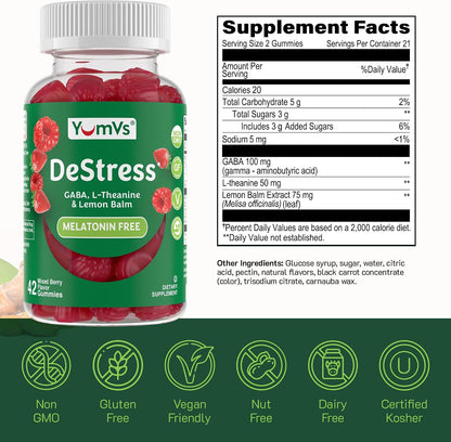 YumV's De-Stress Gummies con GABA, L-Teanina y Melisa - Sabor a Frutos del Bosque - Gominolas Calmantes para Adultos y – Image 5