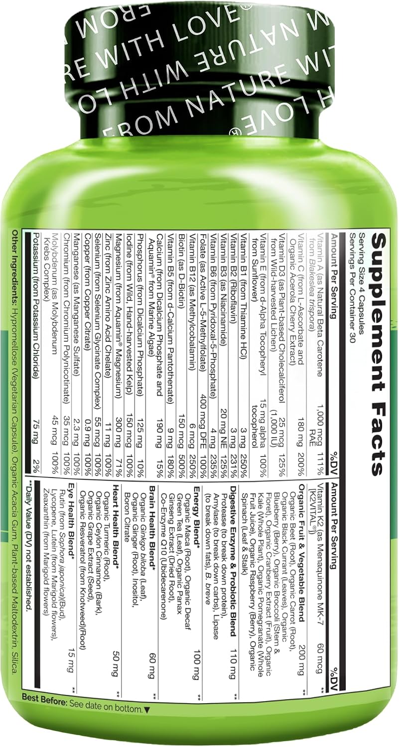 NATURELO Multivitamínico para Hombres - Complejo de Vitaminas y Minerales con Alimentos Integrales - 120 Cápsulas Vegetarianas