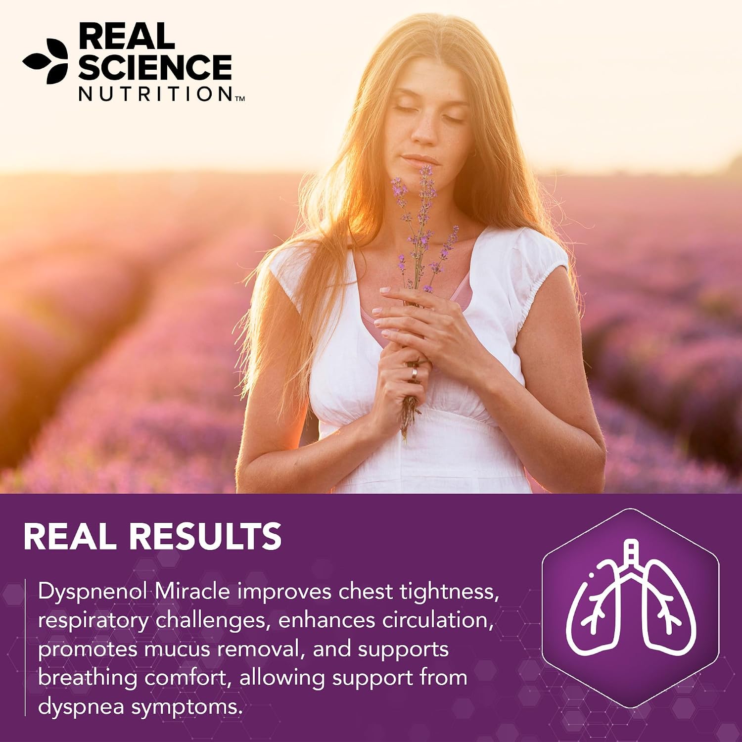 Real Science Dyspnenol - Suplemento Natural de Apoyo Pulmonar con Vinitrox y GABA, 60 Cápsulas