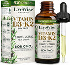 Live Wise Naturals Vitamina D3 K2 Gotas para Adultos, Ultra Concentradas | 930 Gotas, 1208 UI Vitamina D3, 25 mcg (MK-7)
