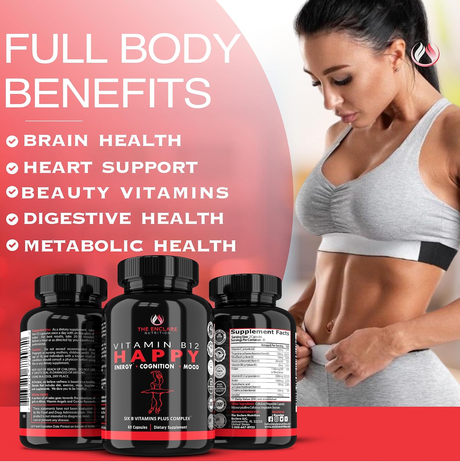 Complejo B Completo con Vitaminas B1-B12, Vitamina C, Biotina e Inositol