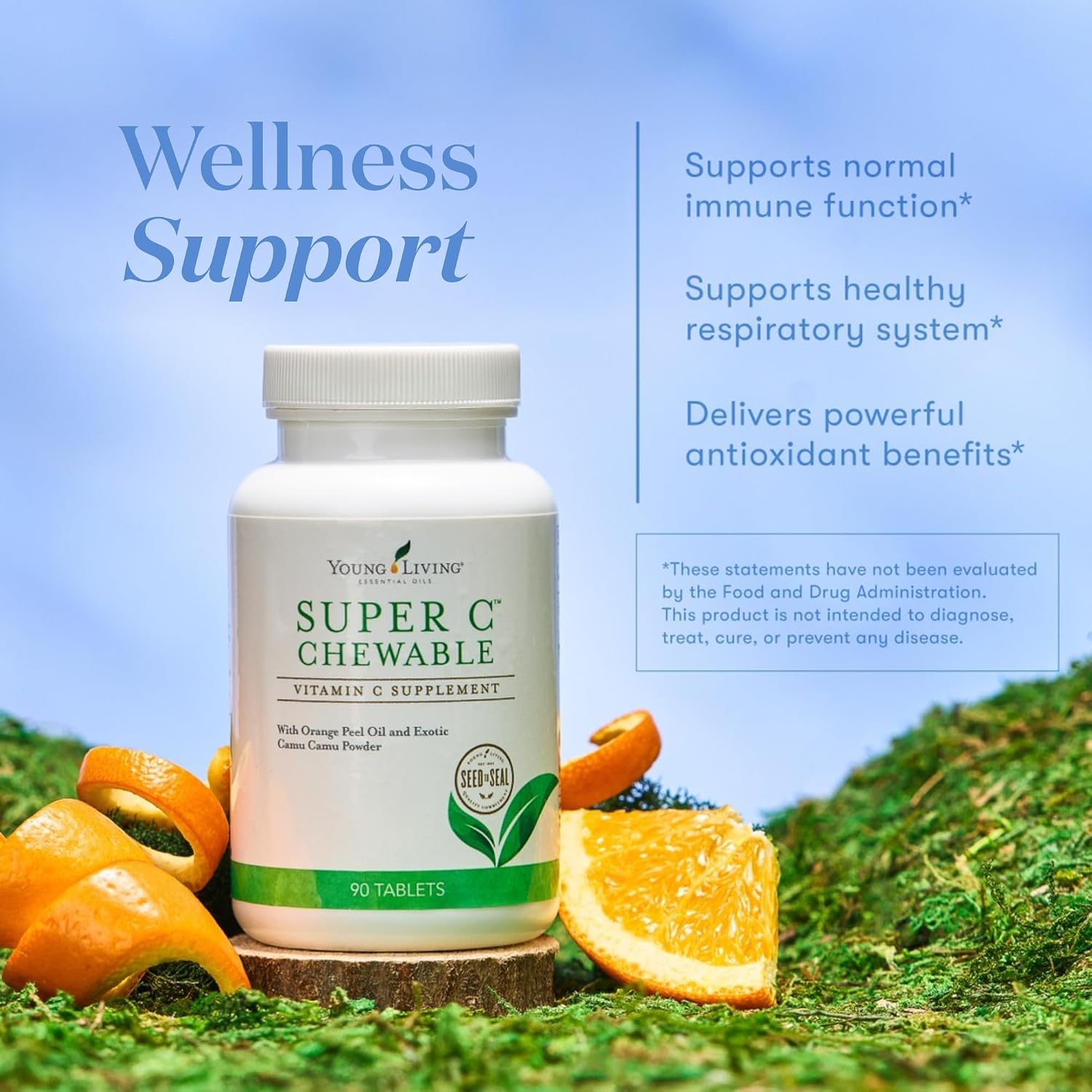 Young Living Super C Chewable - 90 Tablets with Vitamin C, Camu Camu, Acerola, Cherry and Rosehip