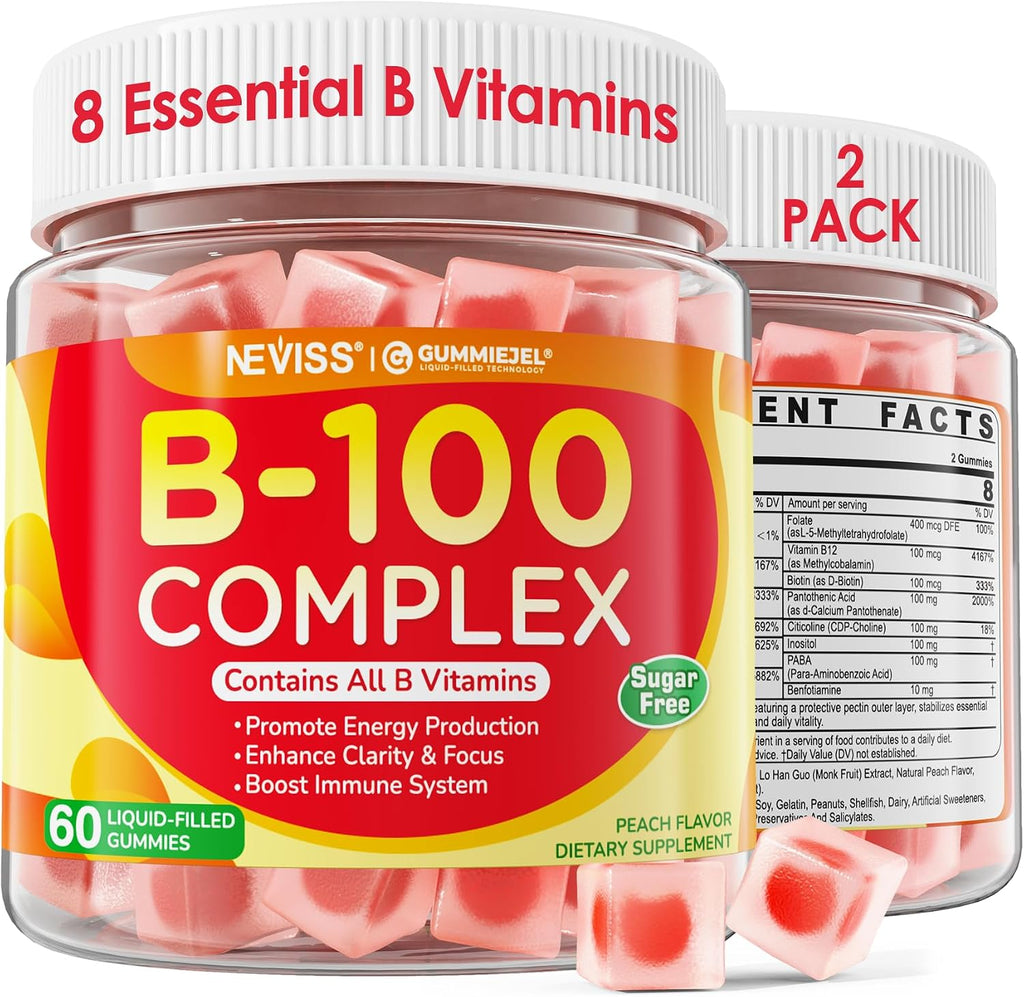 Super Vitamin B Complex Gummies - Complejo B Metilado con Vitamina C, Colina, Inositol y PABA - 60 Gominolas Veganas
