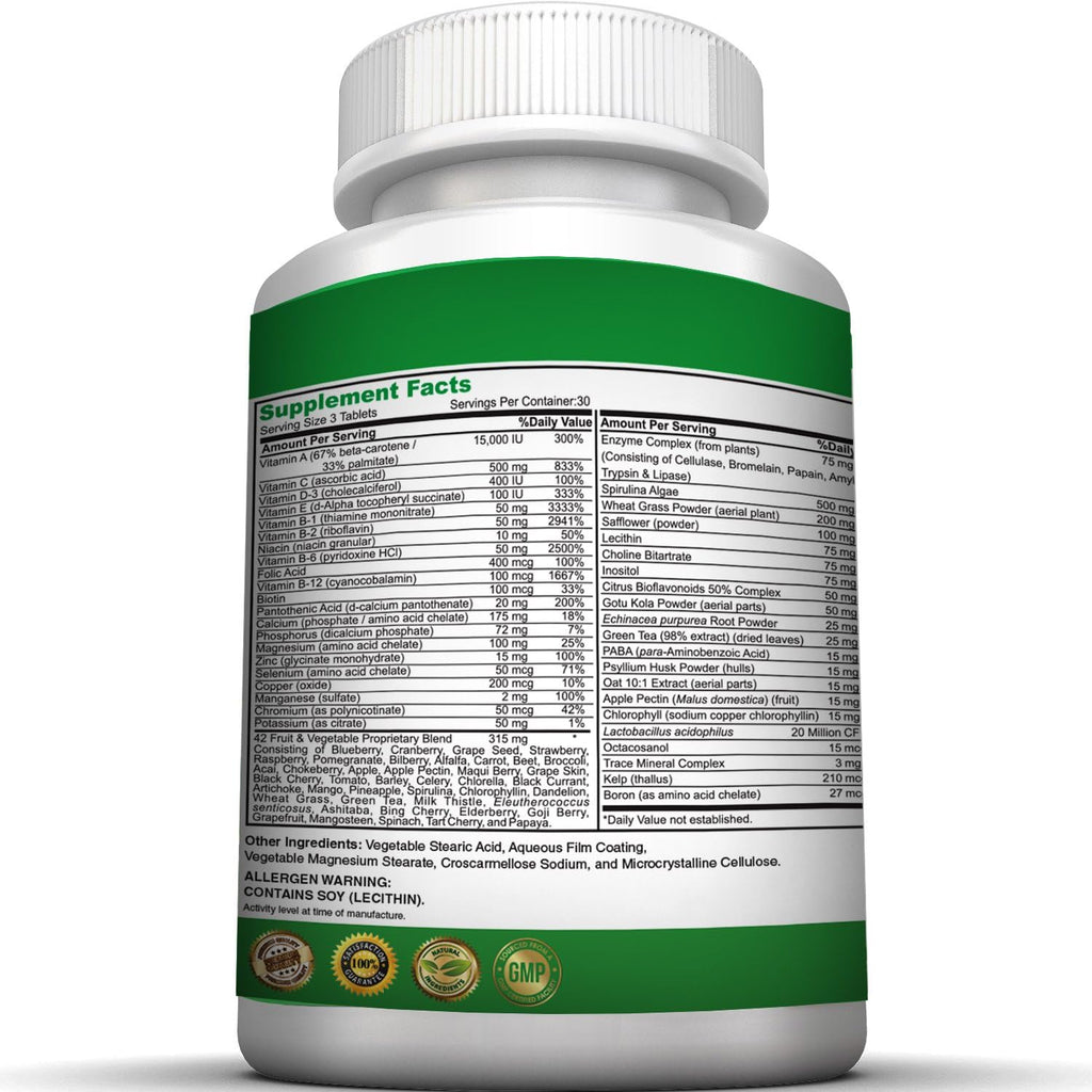Pure Healthland Super Daily Multivitamin for Adults - 42 Fruits and Vegetables + 21 Vitamins and Minerals - Vegan Tablets, 90 Count