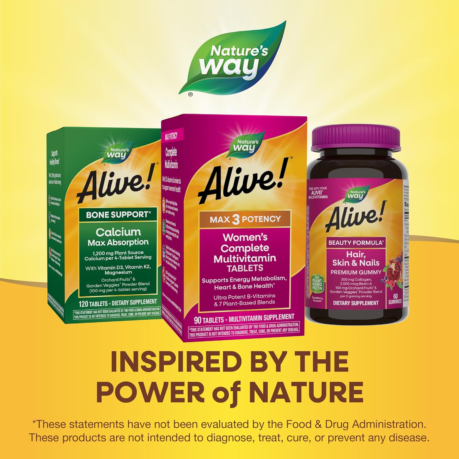 Nature's Way Alive! Max3 Potencia Mujer Multivitamínico Completo, Apoya el Metabolismo Energético, Salud del Corazón y Huesos, con Vitaminas B Metiladas, 90 Comprimidos