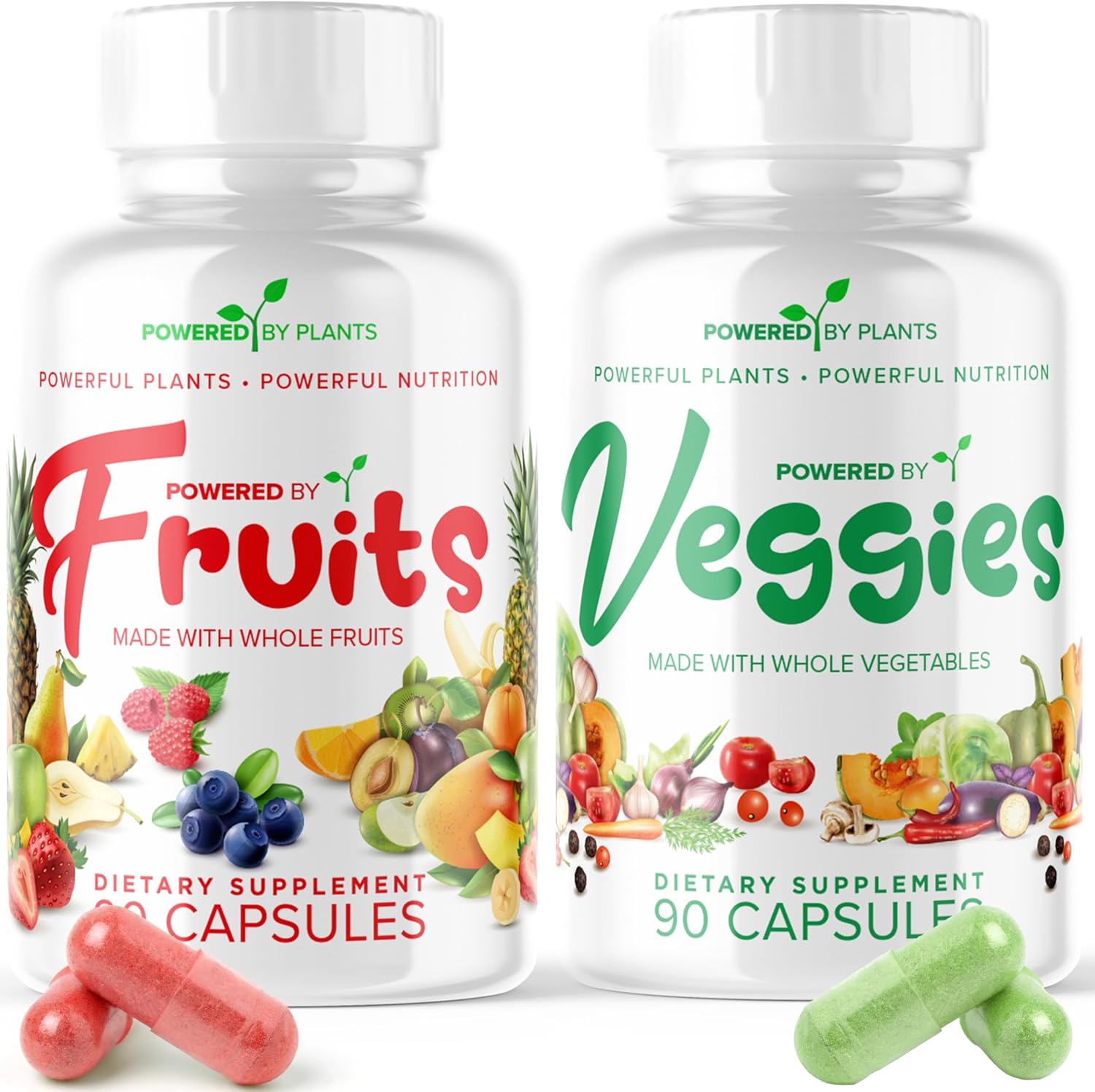 Fruits & Veggies Cápsulas - Superalimento Natural con Vitaminas y Minerales - Suplemento de Frutas y Verduras para Adultos (Paquete de 6, 90 Cápsulas cada uno)
