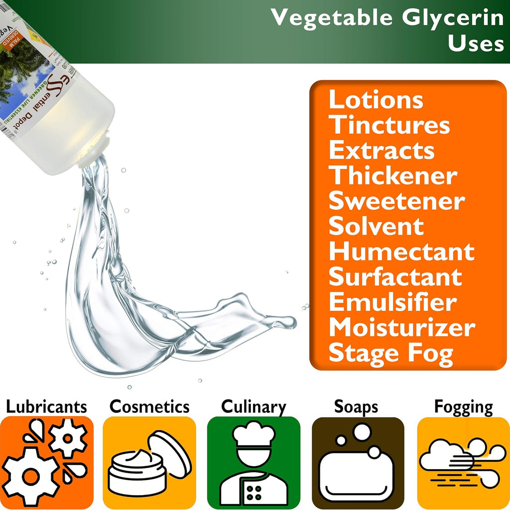 Glicerina Vegetal - 1 Pinta (473 ml) - VG de Palma Sostenible RSPO - No GMO - Kosher - Halal - Grado Farmacéutico USP - Envase HDPE con Sello de Seguridad