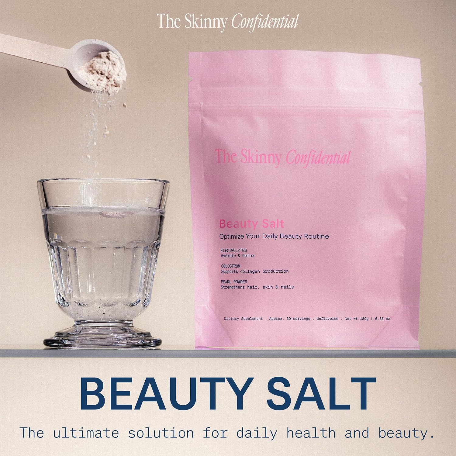 The Skinny Confidential Beauty Salt - Polvo de Hidratación con Colostrum, Electrolitos y Perla