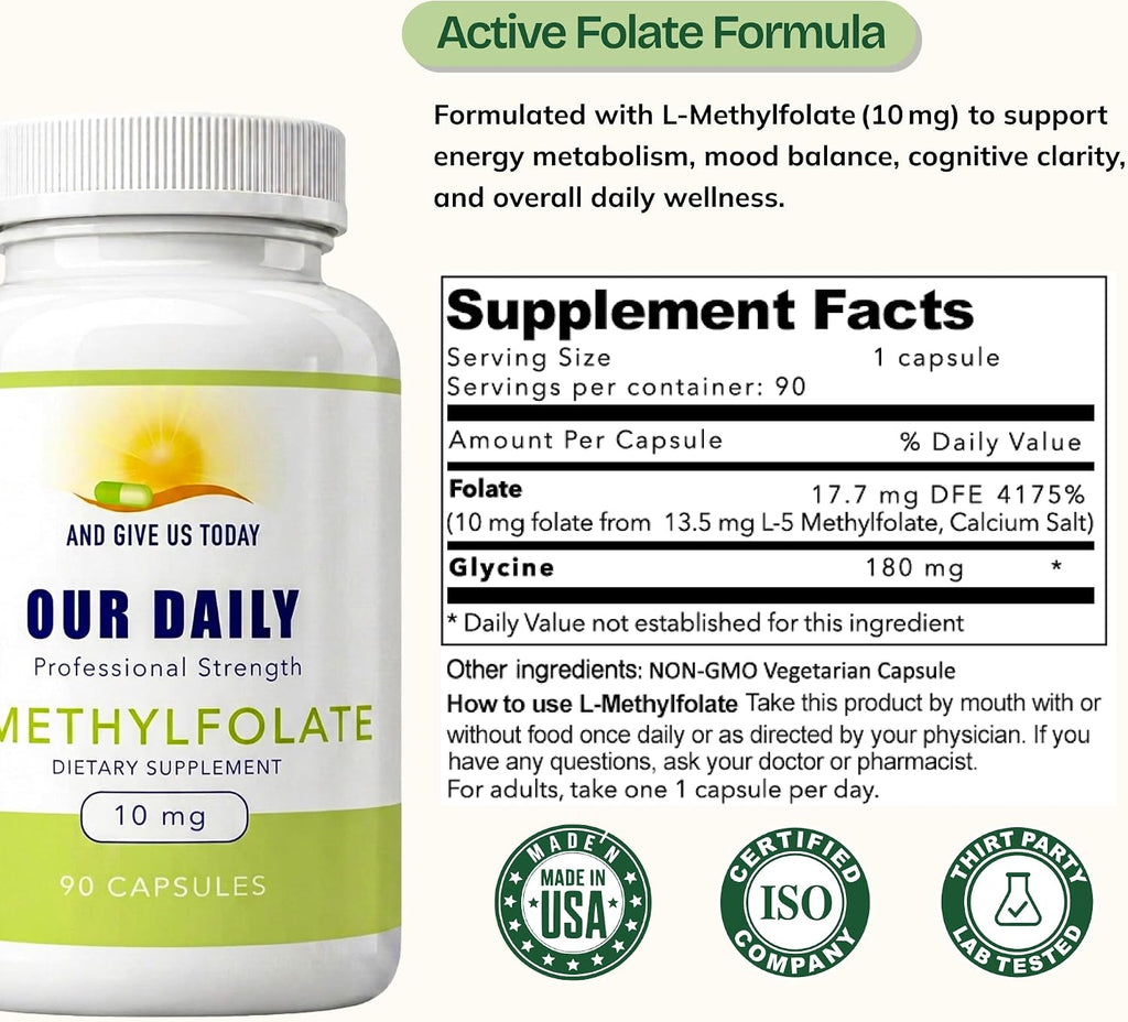 Our Daily Vites L-Metilfolato 10 mg - Folato Activo 5-MTHF, 90 Cápsulas