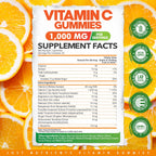 Vitamin C Gummies 1000mg – Multivitamínico masticable para adultos y niños con Zinc – Sabor naranja natural – Sin gluten, sin OGM, vegetariano – 60 gominolas