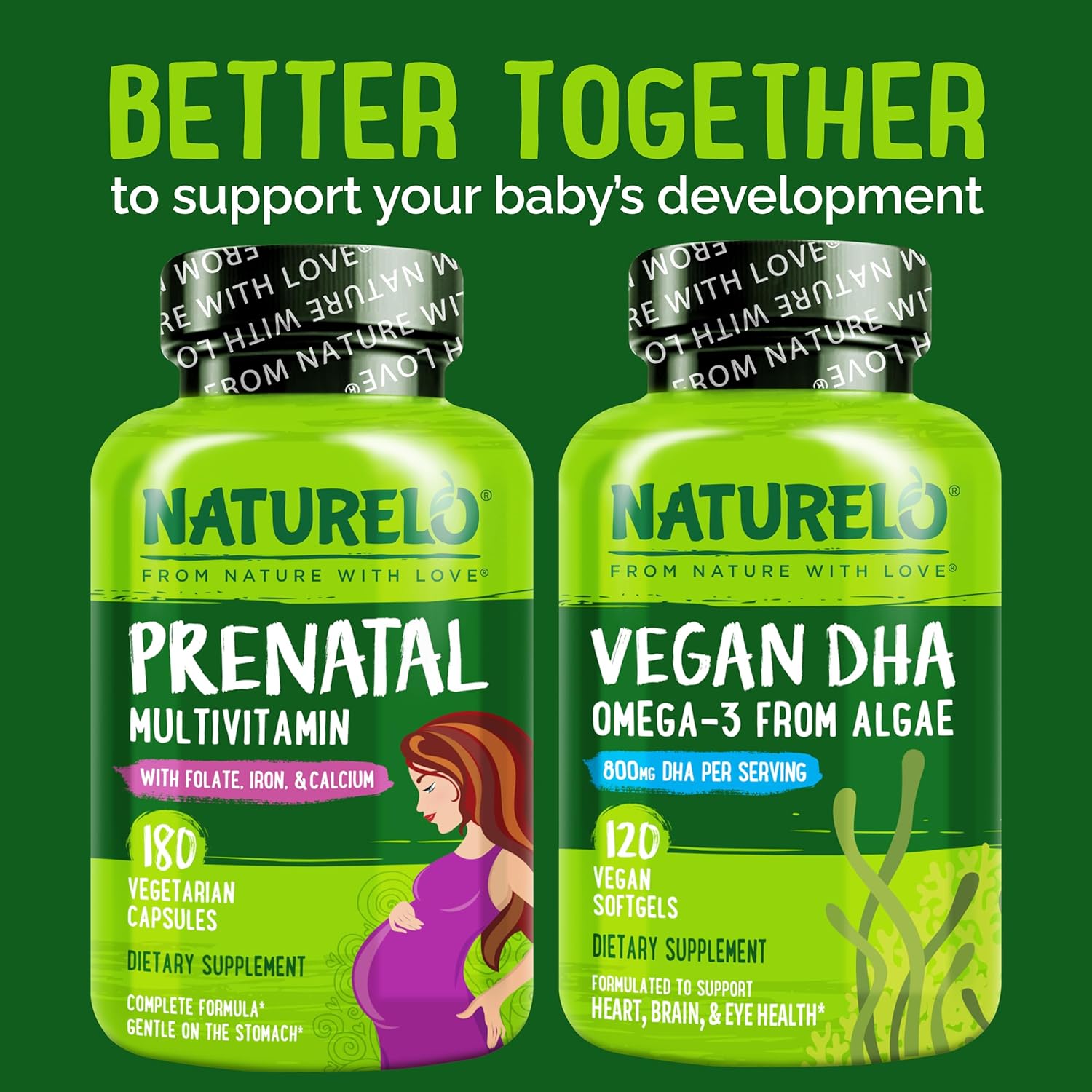 NATURELO Multivitamínico Prenatal con Hierro Quelado Suave, Folato Metílico, Calcio Vegetal y Colina - Vegano - Sin Gluten - 180 Cápsulas