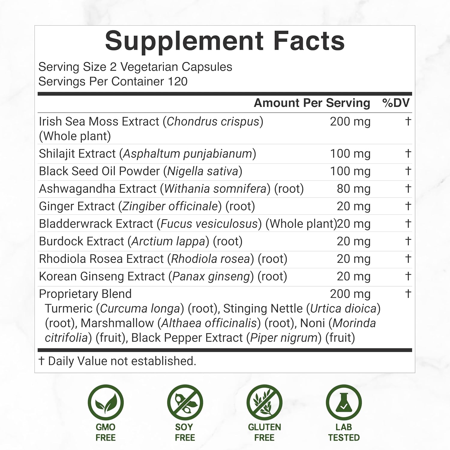 DEAL SUPPLEMENT Irish Sea Moss 240 Cápsulas Veganas – Complejo de 14 Superalimentos con Ashwagandha, Jengibre y Aceite de Semilla Negra
