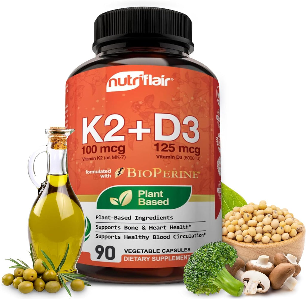 NutriFlair Vitamina D3 5000 UI + K2 MK-7 100 mcg – 90 Cápsulas Veganas