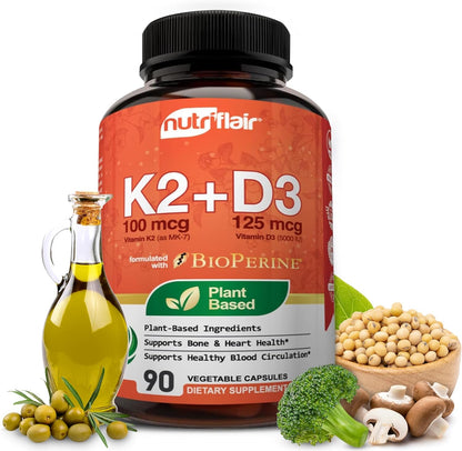 NutriFlair Vitamina D3 5000 UI + K2 MK-7 100 – Mantenimiento de los huesos en condiciones normales: La vitamina D3 – Image 1