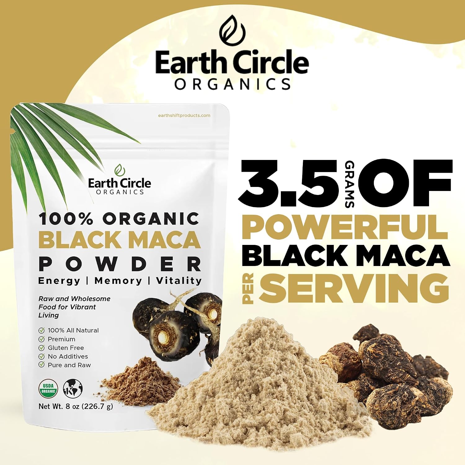 Earth Circle Organics Maca Negra Orgánica en Polvo (227g, Pack de 2)