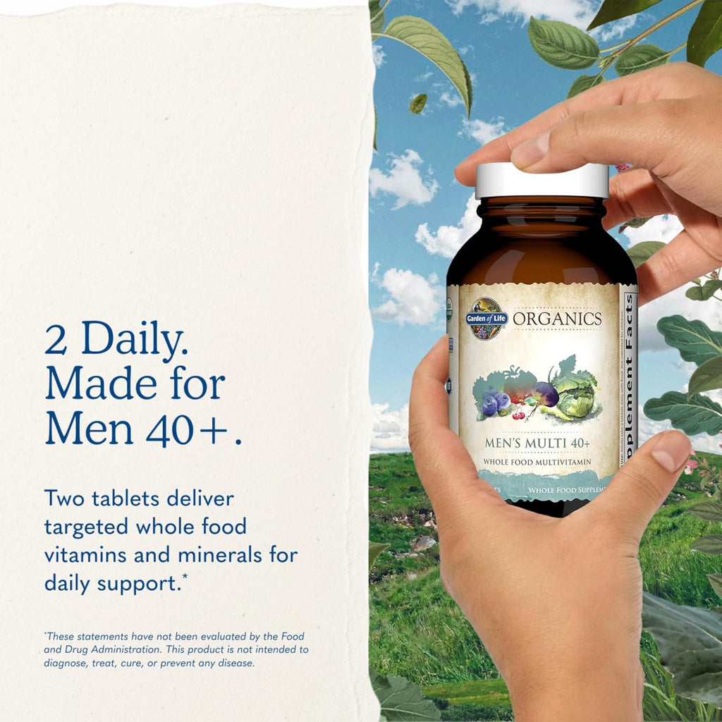 Garden of Life Organics Men's 40+ Multivitamin with Prostate Support, B12 & Vitamins – Vegan Daily Whole Food Multivitamin, Non-GMO, Certified Organic, 120 Tablets