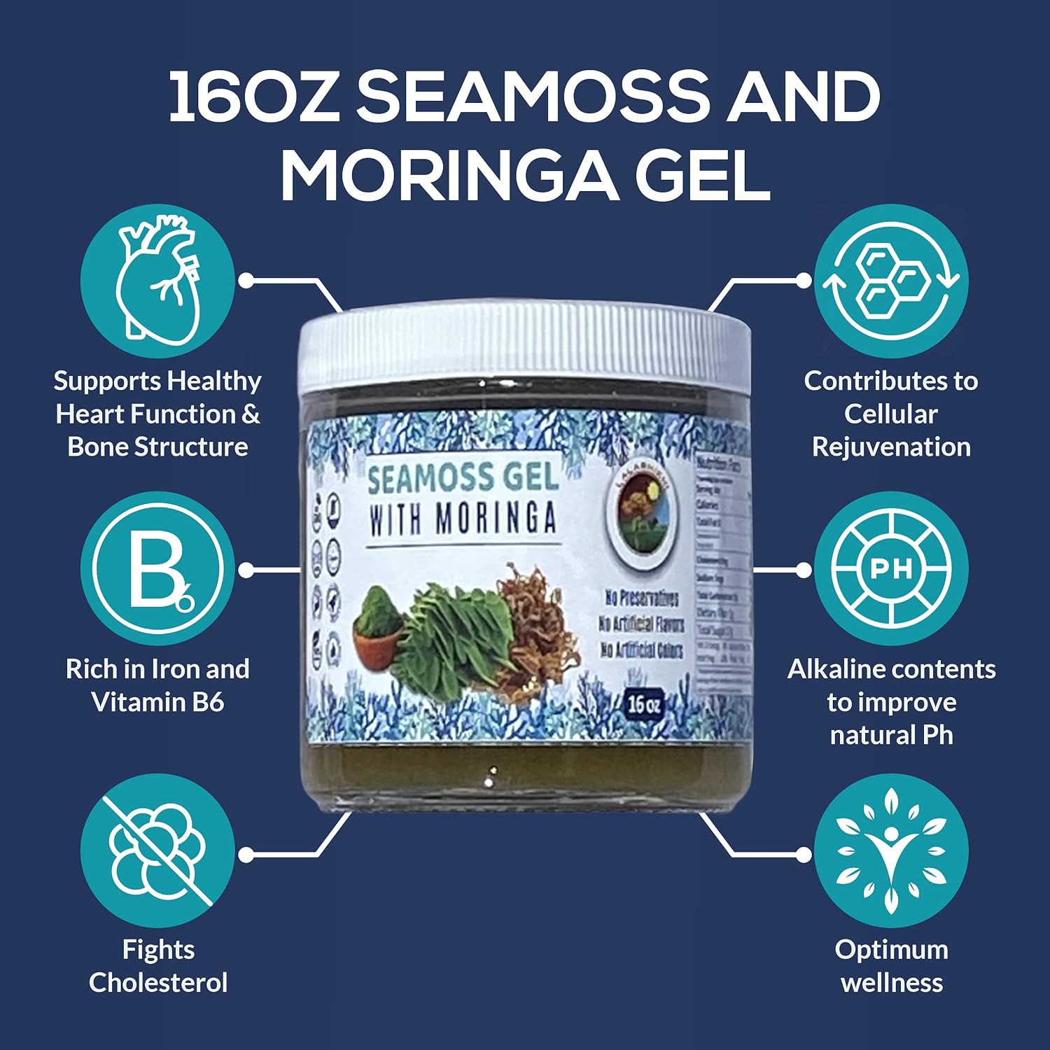 Gel de Sea Moss Orgánico con Moringa y Canela - Fórmula Rica en Vitaminas y Minerales - 16oz