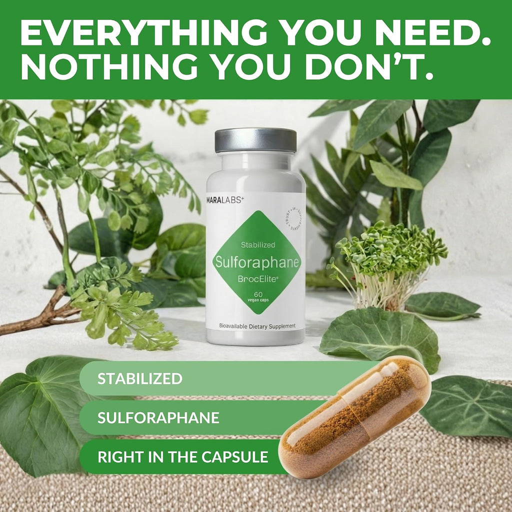 BrocElite Mara Labs Plus - Suplemento de Sulforafano de Brócoli Estabilizado - 60 Cápsulas Veganas