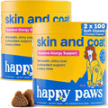 Happy Paws Suplemento para la Piel y el Pelaje de Perros, Apoyo contra Picores y Alergias, Cuidado Diario de Piel Seca y Control de Muda con Aceite de Coco y Vitamina B12, Sabor a Pollo Vegano, 200 Chews