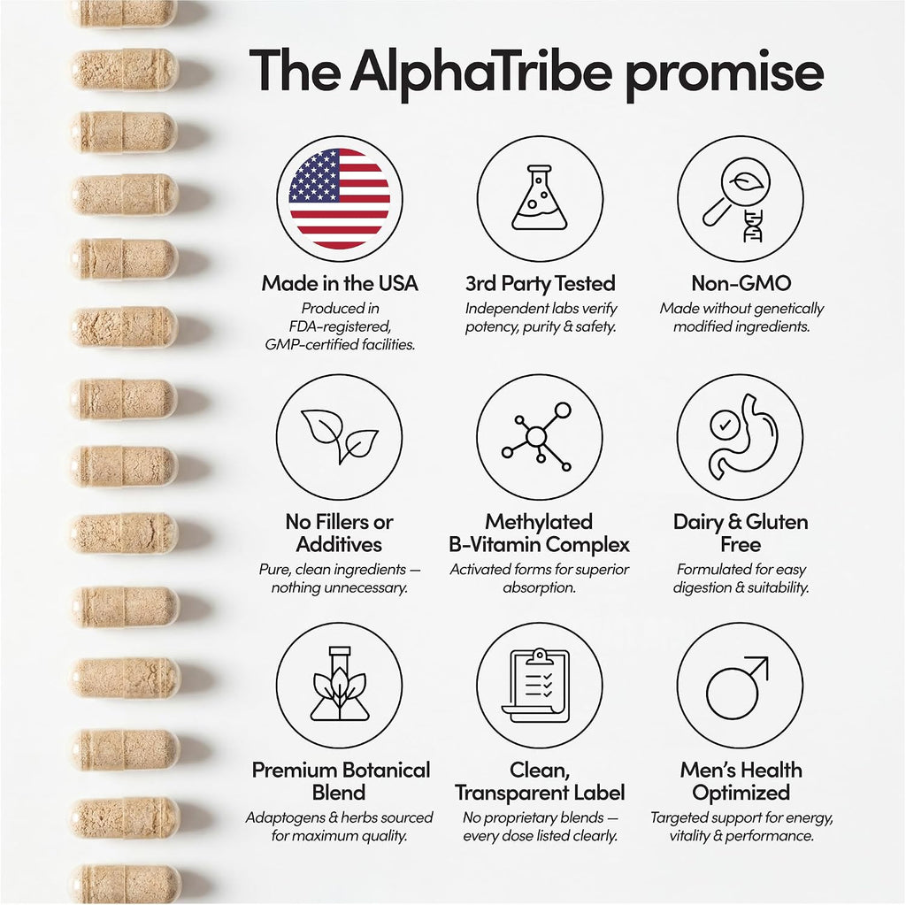 Alpha Tribe Multivitamínico para Hombres con Sea Moss, Aceite de Semilla Negra, Ashwagandha, Cúrcuma, Vitamina C y más