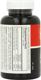 Carlson Labs Vitamina A y D, 25000/1000 UI, 250 Cápsulas Blandas