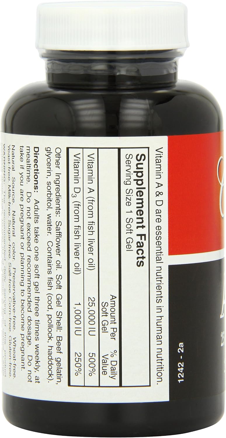 Carlson Labs Vitamina A y D, 25000/1000 UI, 250 Cápsulas Blandas