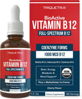 BioActive Vitamin B12 1000 mcg con 3 Formas Bioactivas y Metilfolato - Sublingual Sabor Cereza, Orgánico, Vegano (180 Dosis)