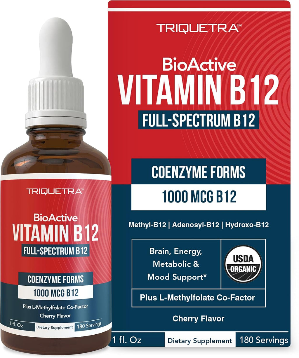 BioActive Vitamin B12 1000 mcg | 3 Formas Bioactivas B12 + Metilfolato - Metil B12, Adenosil B12 e Hidroxi B12 | Sublingual, Sabor Cereza, Orgánico, Vegano (180 Servicios)