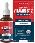 BioActive Vitamin B12 1000 mcg | 3 Formas Bioactivas B12 + Metilfolato - Metil B12, Adenosil B12 e Hidroxi B12 | Sublingual, Sabor Cereza, Orgánico, Vegano (180 Servicios)