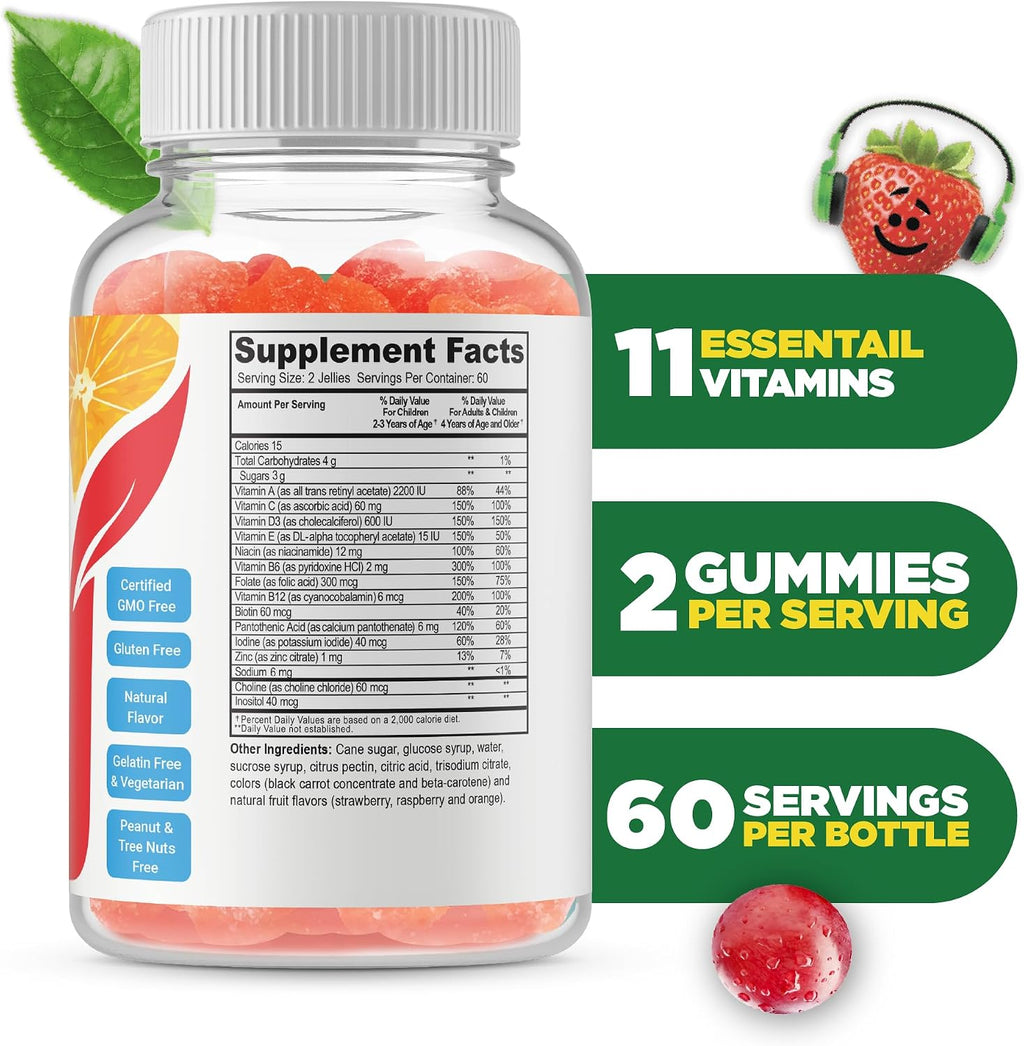 Doctors Finest Multivitamínico para Niños en Gominolas - Vegano, Sin Gluten, Sin OGM - Sabor Frutal - 120 Gomitas