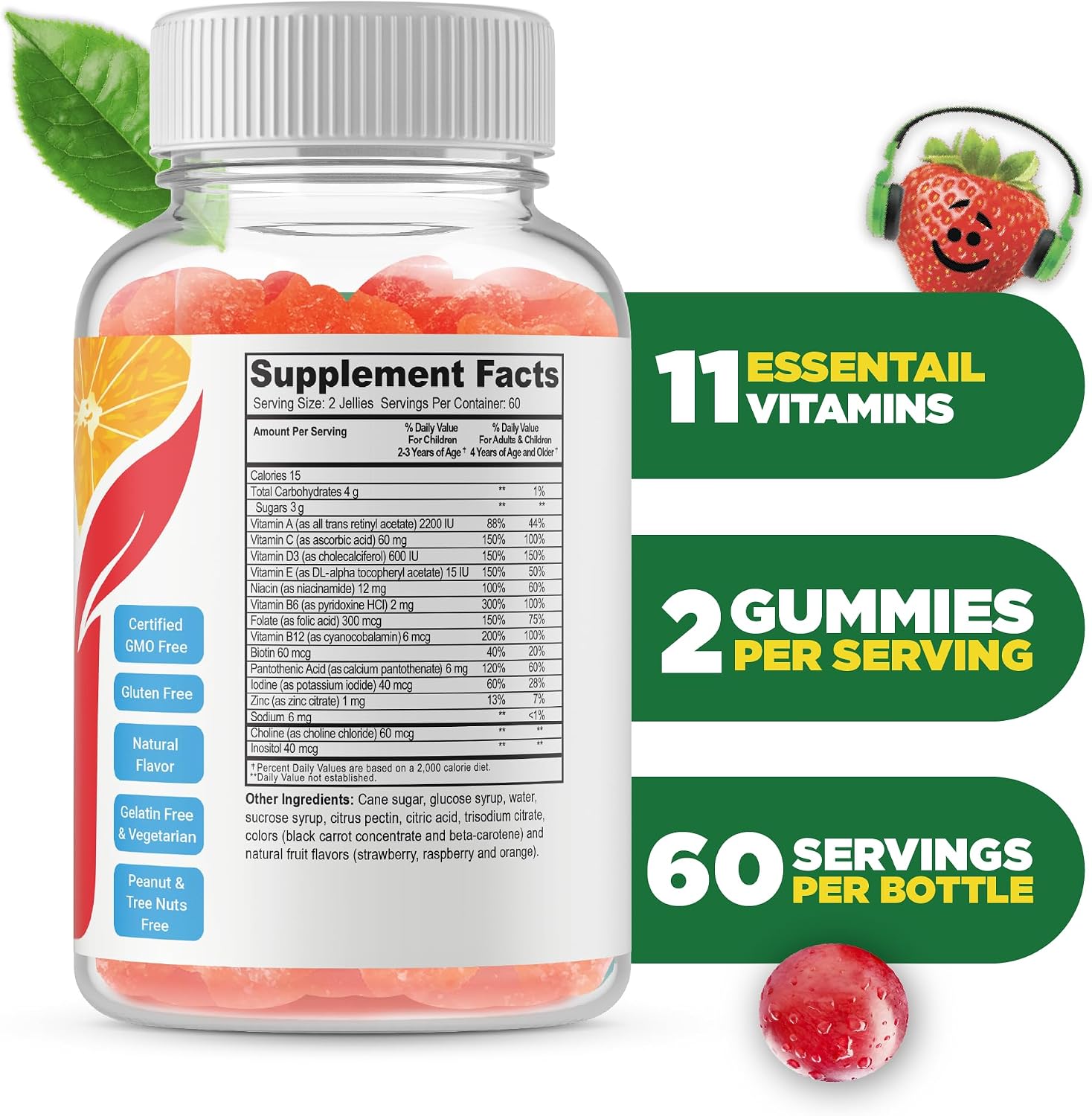 Doctors Finest Multivitamínico para Niños en Gominolas - Vegano, Sin Gluten, Sin OGM - Sabor Frutal - 120 Gomitas