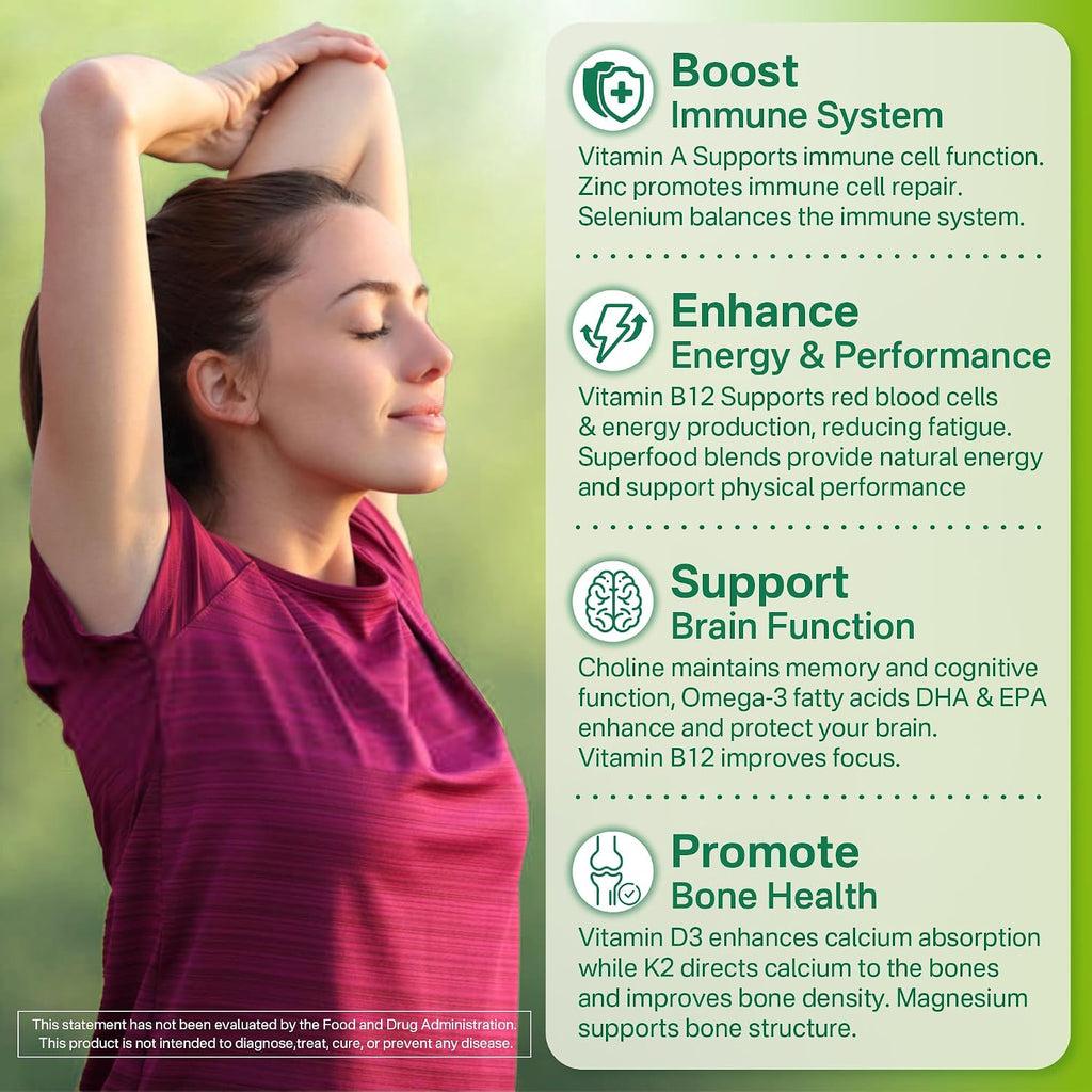NEVISS Multivitamínico Vegano para Mujeres y Hombres - 60 Gominolas Sin Azúcar con B12, D3+K2, Omega-3, Hierro, Colina, Zinc