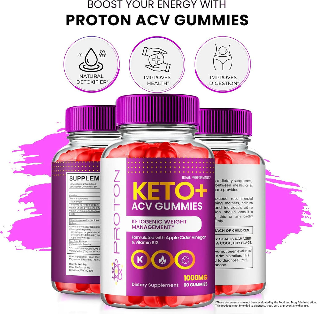 IDEAL PERFORMANCE Proton ACV Gummies, Official Proton Keto ACV Supplement Gummy - Maximum Strength, ProtonKeto + ACV Gummys, All Natural Formula Keto+ACV Premium Gummy Reviews (3 Pack)