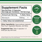 Monolaurin 1000mg por Ración, 210 Cápsulas (Vegano, Sin Gluten, No GMO) - Double Wood