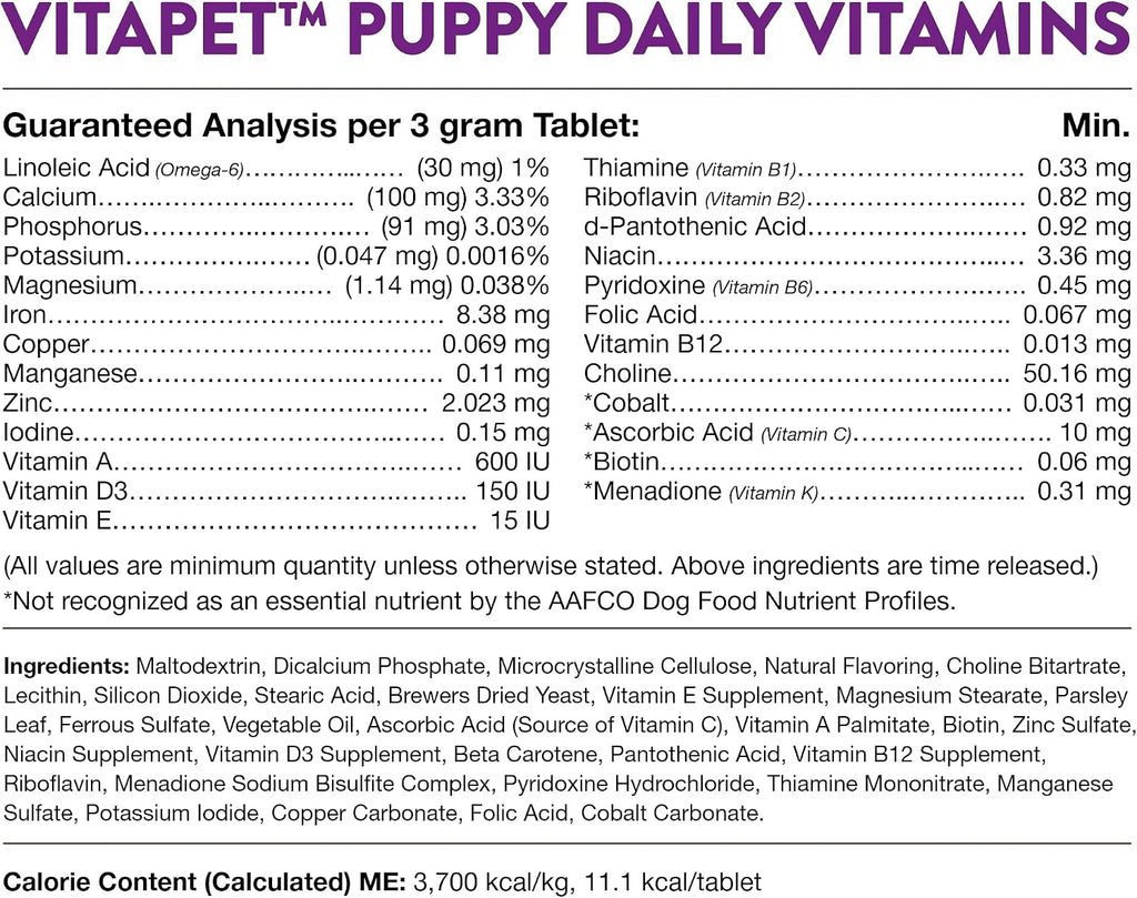NaturVet VitaPet Multivitamínico para Cachorros con Aliento Fresco - 60 Comprimidos Masticables de Liberación Prolongada