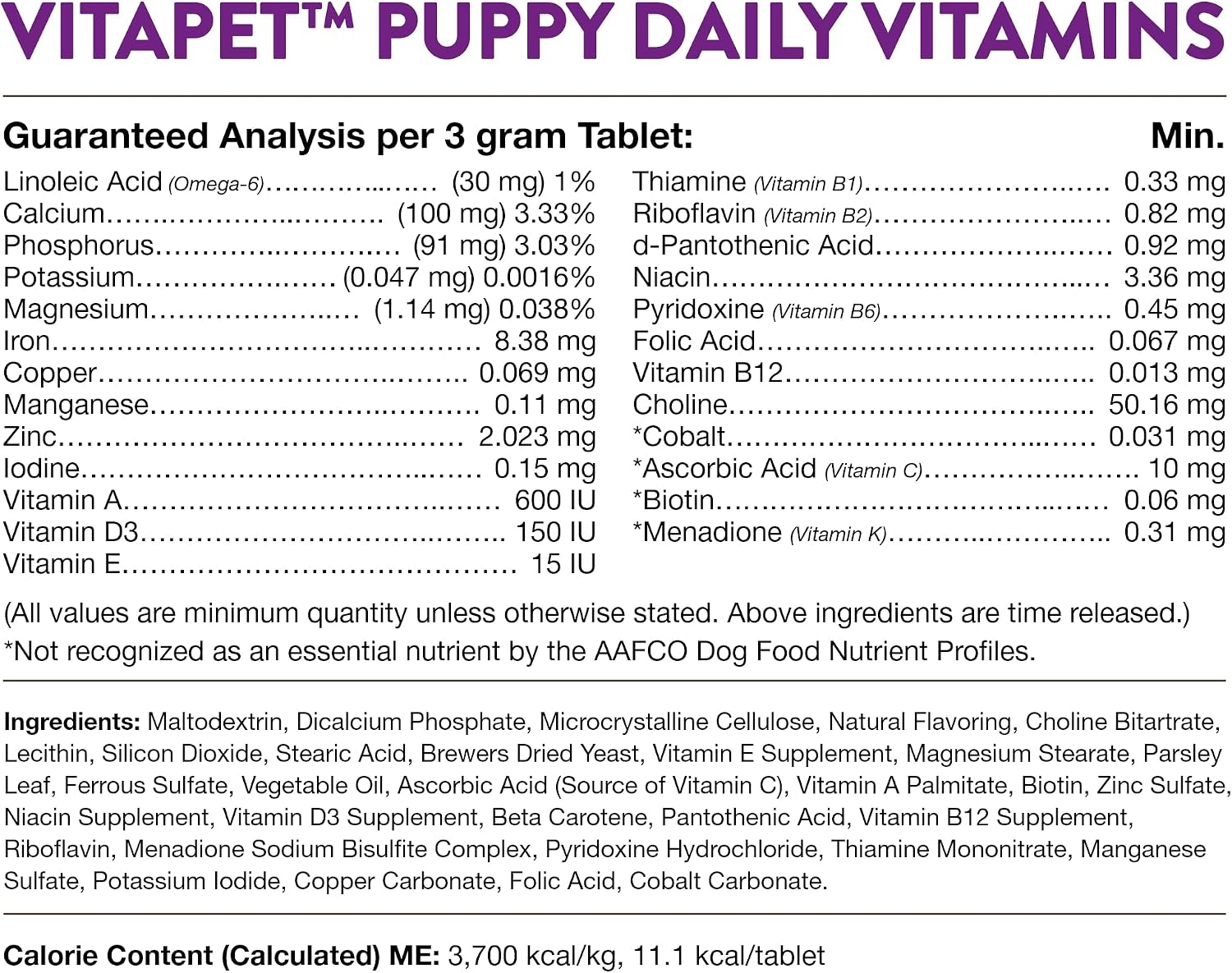NaturVet VitaPet Multivitamínico para Cachorros con Aliento Fresco - 60 Comprimidos Masticables de Liberación Prolongada