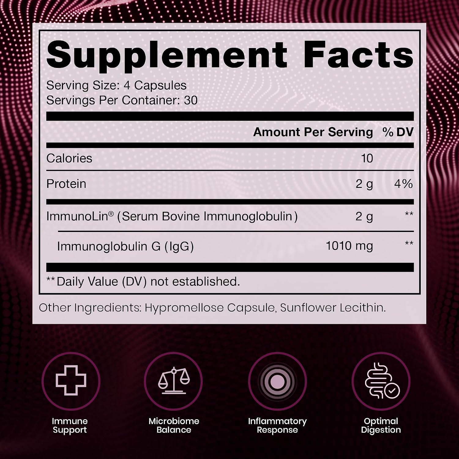 Pure Therapro Rx Elite IgG Immunoglobulin Supplement, 120 Cápsulas - Salud Intestinal y Apoyo Inmunitario, 1100 mg IgG, IgA e IgM, Lecitina de Girasol | Alternativa al Calostro, Sin Lácteos y Sin Gluten